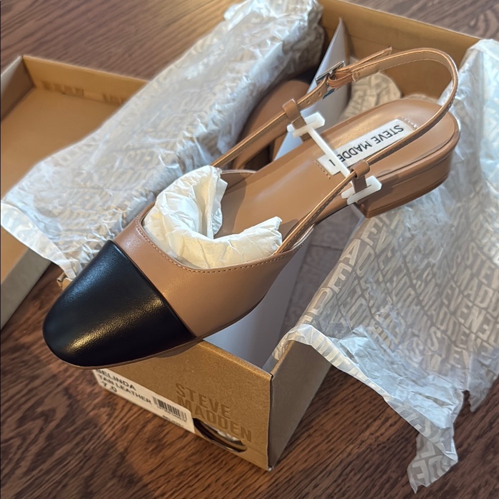 Steve Madden Cream and Black Flats with Pointed Toe Design